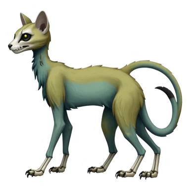 long-snouted evil skeletal skully zombie-like swampy ghostly dull spectral edgy spooky bloody meager thin cool skeleton-zombie-caracal-civet-genet-sergal-vernid-Gryphon-Cacomistle-Trico-oncilla-animal-Fakémon-hybrid-fursona (full body) sticker