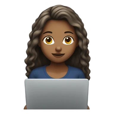 Girl IN DARK BLU SHIRT working with a laptop, NO PONY TAIL sticker