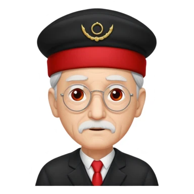 black suited old man with red fes hat and eye pach sticker
