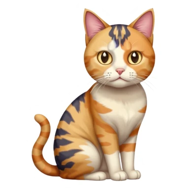 full body colourful calico tabby cat with disproportioned head with an anxious face sticker