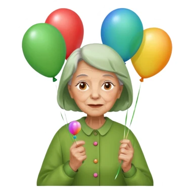 balloons holder old woman green clothes sticker