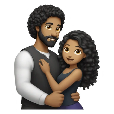 Light skin;Black long hair girl hugging with a man with black beard and curly hair sticker