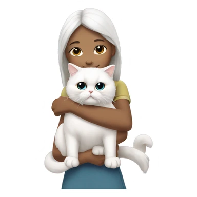 Asian girl hug white Persian cat sticker