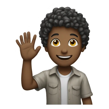 boy waving hands with smile sticker