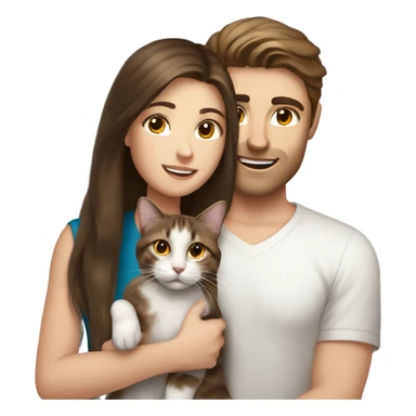 Long Brown hair girl and brunette white brunette man holding tabby cat  sticker