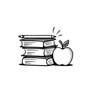 Stack of textbooks with pencil and apple sticker