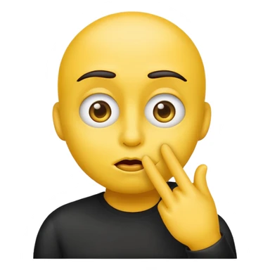 emoji with yellow face large expressive eyes shushing gesture finger to lips simple emoji style sticker