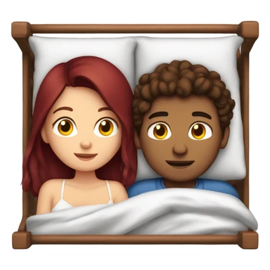 Burgundy haired girl and brunette boyfriend cuddling in bed sticker