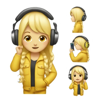 Yellow girl with headphones on holding the headphones ￼￼ sticker