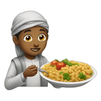 Muslim boy eating food sticker