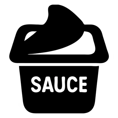 A sauce in a fast food packaging with a red background sticker