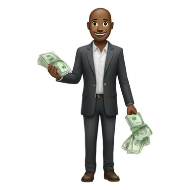 a man in a jacket holding money in his hands sticker