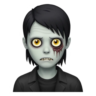 Zombie boy with emo black long hair and black shirt sticker