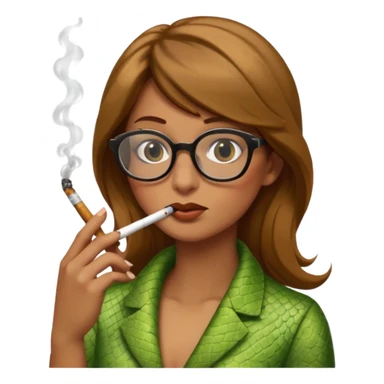 can you create a sneaky bitch SNAKE with big glasses smoking a cigarrette - with light brown hair, green snake, with hands on her chin as if she's innocent but with a bitchy look in her eyes and cigarrette in the mouth sticker