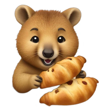 a quokka eating a croissant sticker