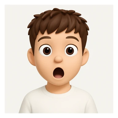 Create a 3D cartoon emoji character with a large head, big eyes, smooth skin, simple features, and a surprised face. The style should be clean, modern, and minimalistic with soft lighting and a white background. The character should be front-facing and inspired by the Apple Memoji/Pixar style as shown in the reference image. sticker