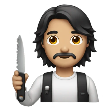 man holding a cutter, long black hair sticker