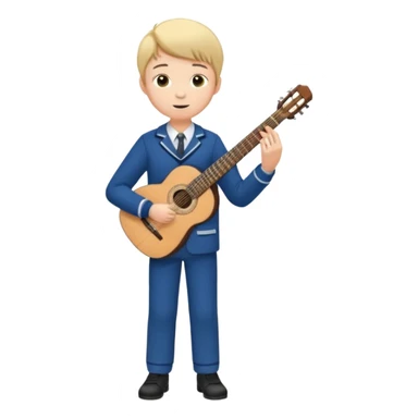 Teen boy – wearing school uniform, holding classical guitar, practicing chords. full body sticker