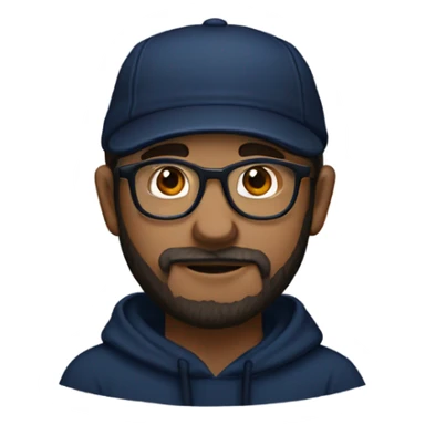 a white dude with dark beard and sideburns and thin frame glasses wearing a black newsboy hat a navy blue pull over hoodie and dark blue t shirt sticker