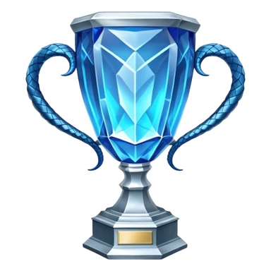 exact replica of Harry Potter Triwizard Cup trophy, hexagonal faceted cup with two curved snake handles, silver with blue glow sticker