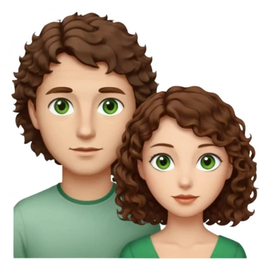 Man in the middle with brown hair and green eyes, women next to him with short brown hair with slight waves, taller women on right side with shoulder length curly hair and brown eyes sticker