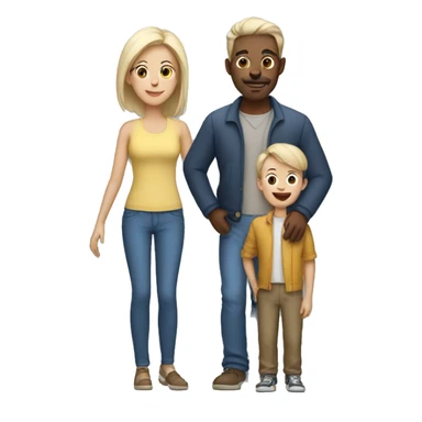 Family with mom and dad with two boys white skin sticker