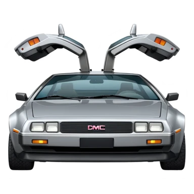 Silver DMC 12 Delorean, closed doors, back sideview sticker