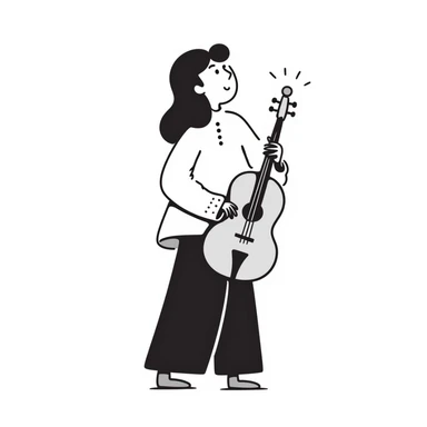 sad musician looking up with a pensive expression, thinking about music sticker