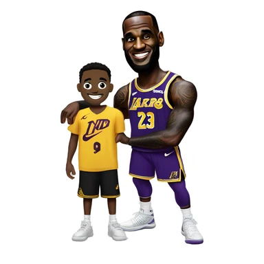 LeBron James posing with bronny James  sticker