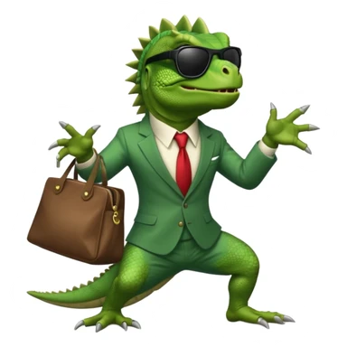 capitalist iguana banker godfather with black sunglasses breakdance with bag sticker