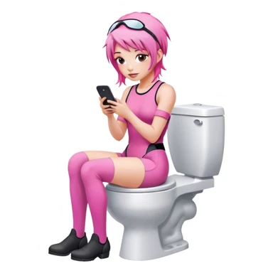 Pink haired female Jockey sat on the toilet with her mobile phone  sticker