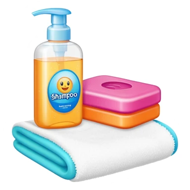 Soap, washcloth and kids shampoo sticker