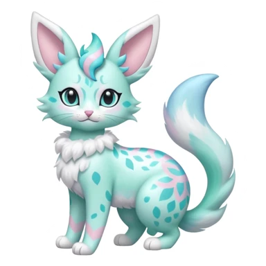 Pastel Mint-Aqua Soft-Iridescent Gentle Floral-Patterned Feline Sylveon-Liepard-hybrid-creature (full body) sticker