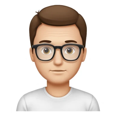 a man, wearing white t-shirt and square glasses sticker