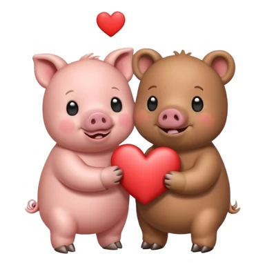pig and bear with heart sticker