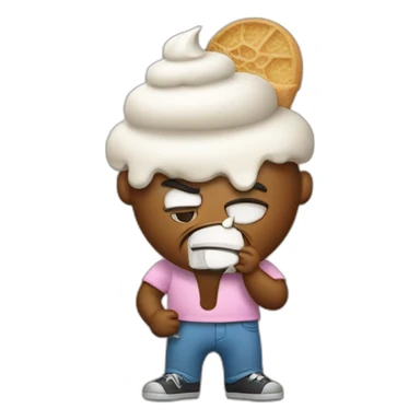 Mean with headache holding ice cream sticker