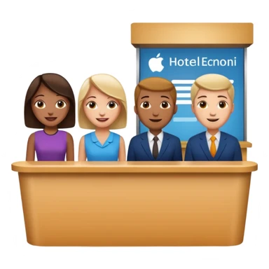 some people standing at near hotel reception sticker