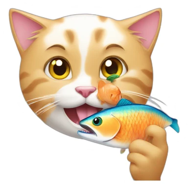 Cat eating a fish sticker