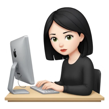 Uma menina de cabelo preto trabalhando no computador sticker