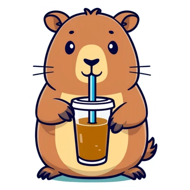 Capibara, drinking boba sticker