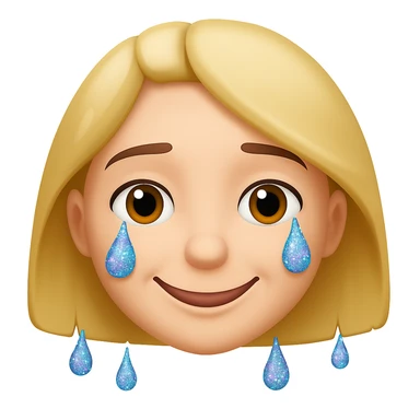 Make the crying face emoji's tears glittery and make the lips smile, originally in apple style emojis sticker