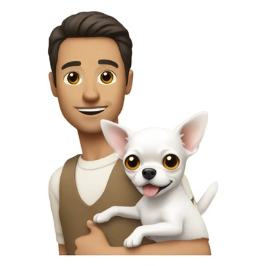 Brunette guy holding white chihuahua  sticker