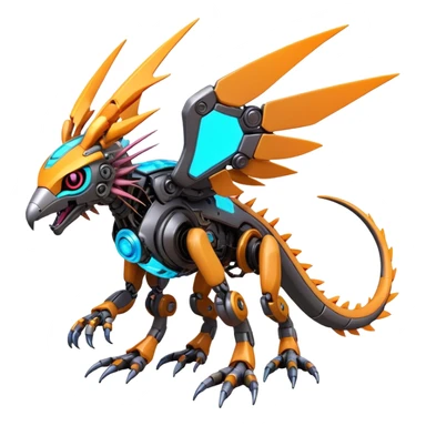  exotic futuristic warm-colored modern colorful neon-colored cyber-Fakémon-Digimon-Trico-creature sticker