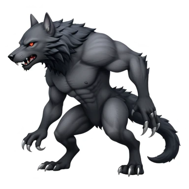 cinematic-noble-fierce-werewolf-full body on all fours-emoji, poised-and-imposing, with a tall, lean, and muscular wolfish frame inspired by the brutal, imposing shape of the beast from Berserk, fur rippling in shades of midnight black and silver, massive paws with razor-sharp claws, elongated limbs and fangs, eyes glowing with an intense, primal ferocity, reflecting the untamed power of the wild moonlit night; rendered with realism like a wolf hunched over sticker