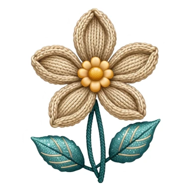 Knit flower with beige glittery design sticker
