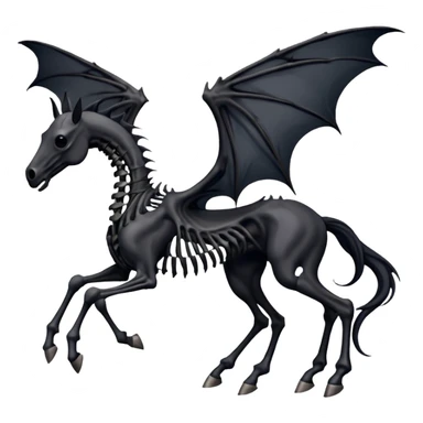 thestral: Winged horses visible only to those who have witnessed death and understand its significance. Can u make it thinner? Like an achal tekkine? Long legs, wings like from a bat, head like a sekeleton horse sticker
