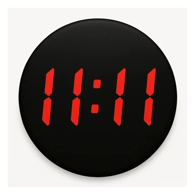 emoji with a black circular background, displaying '11:11' in red digital clock style numbers sticker
