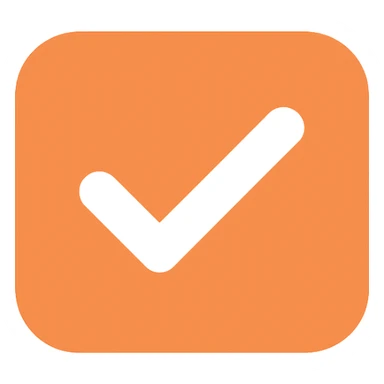 2D orange square with a white check mark inside, flat icon sticker
