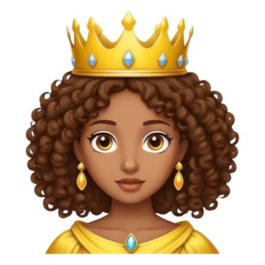 create for me an enoji of a curly haired princess with brown hair and a yellow crown sticker