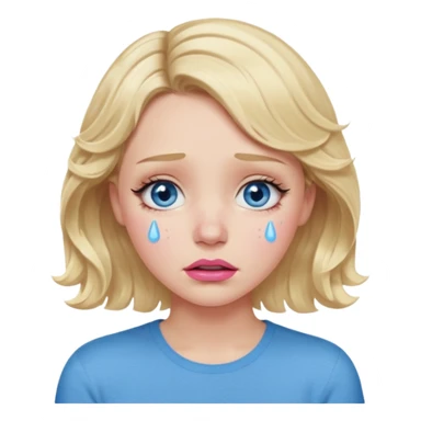 Girl Blonde short wavy hair,  blue eyes, cute blue top, long lashes, pink lips,crying with tears running down the face  sticker